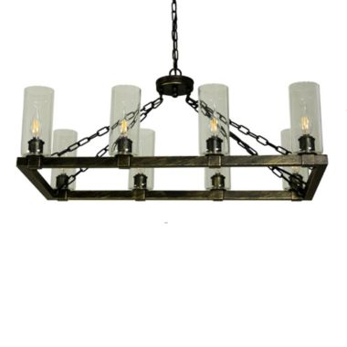 Canyon Home Kiska Kitchen Island Chandelier Light w/ Glass Lamp Shades (8 Bulb) Matte Black Steel, Adjustable Chain Length Modern Home Décor. View a larger version of this product image.