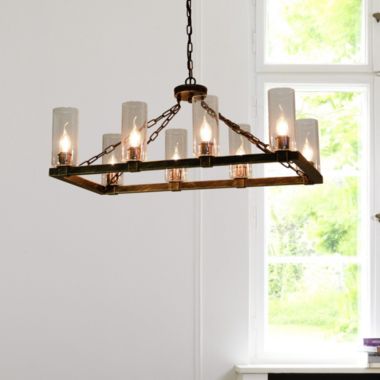 Canyon Home Kiska Kitchen Island Chandelier Light w/ Glass Lamp Shades (8 Bulb) Matte Black Steel, Adjustable Chain Length   Modern Home Décor. View a larger version of this product image.