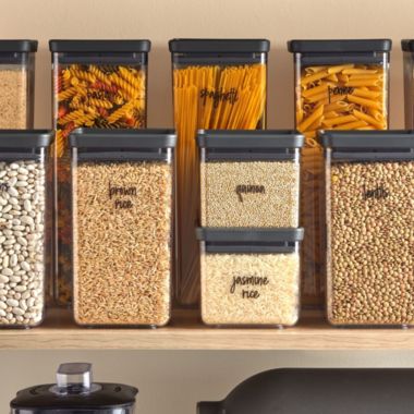 Talented Kitchen 375 Preprinted Kitchen Labels for Pantry Containers, Preprinted Black Script on Clear Stickers + Expiration Date + Numbers for Food Storage. Organization Canisters and Jars (Water Resistant). View a larger version of this product image.