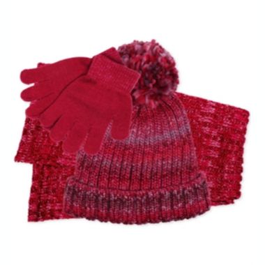 Fab Big Girl's 3 Pc Beanie Scarf & Gloves Set Pink One Size. View a larger version of this product image.