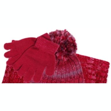 Fab Big Girl's 3 Pc Beanie Scarf & Gloves Set Pink One Size. View a larger version of this product image.