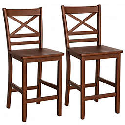 Costway Set of 2 Bar Stools 24 Inch Counter Height Chairs with Rubber Wood Legs