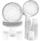 Alternate image 0 for Blue Panda 150 Piece Silver Polka Dots Paper Plates and Cups, Disposable Dinnerware Set for Silver Party Decorations (Serves 50)