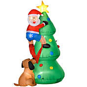 HOMCOM Outdoor Inflatable Christmas Tree Santa Claus Climbing Tree from Puppy Dog, LED Yard Inflatable Holiday Decoration for Front Lawn