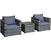 Costway 3 Pcs Patio Rattan Furniture Bistro Sofa Set with Cushioned-Gray