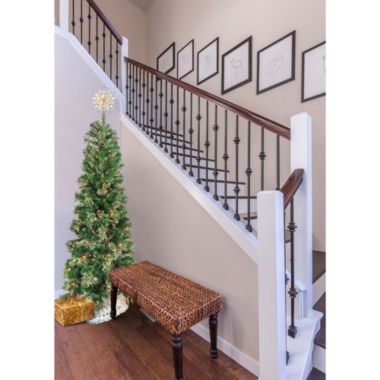 Garden Elements Artificial Pencil Fir Christmas Tree W/ Pine Cones- 350 Clear Lights, 6.5'. View a larger version of this product image.