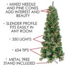 Alternate image 2 for Garden Elements Artificial Pencil Fir Christmas Tree W/ Pine Cones- 350 Clear Lights, 6.5'