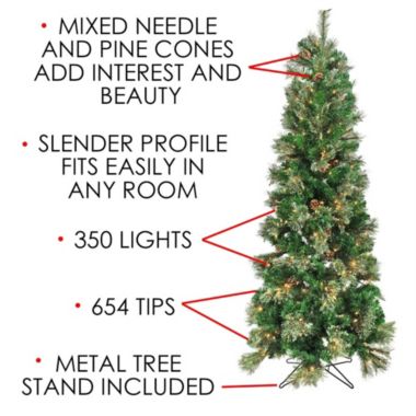 Garden Elements Artificial Pencil Fir Christmas Tree W/ Pine Cones- 350 Clear Lights, 6.5'. View a larger version of this product image.