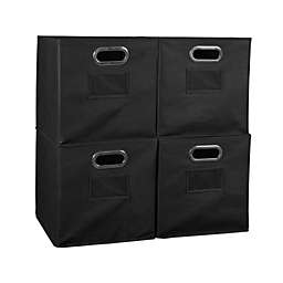 Niche Cubo Set of 4 Foldable Fabric Storage Bin with Built-in Chrome Handles - Black