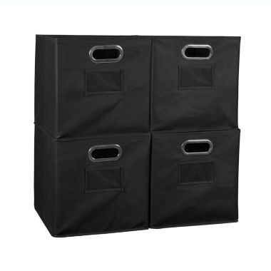 Niche Cubo Set of 4 Foldable Fabric Storage Bin with Built-in Chrome Handles - Black. View a larger version of this product image.