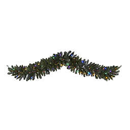 Nearly Natural 6' Flocked Artificial Christmas Garland with 50 Multicolored LED Lights and Berries