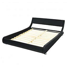 Costway Queen Faux Leather Upholstered Platform Bed Frame Adjustable Headboard-Black