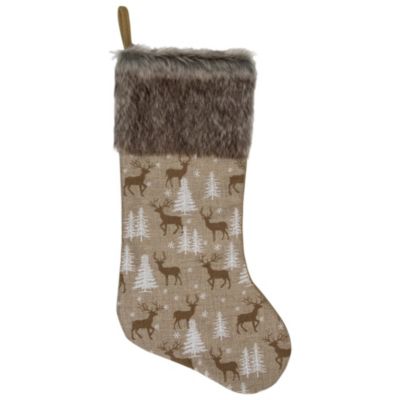 Brown Faux FUR STOCKING with Pom Poms by Kurt Adler 20.5" Long 