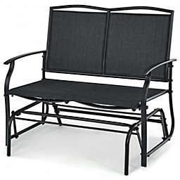Costway Iron Patio Rocking Chair for Outdoor Backyard and Lawn-Black