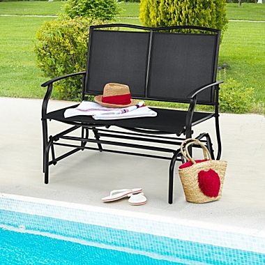 Costway Iron Patio Rocking Chair for Outdoor Backyard and Lawn-Black. View a larger version of this product image.