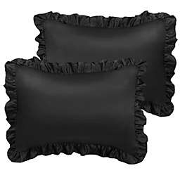 PiccoCasa Set of 2 Satin Boudoir Ruffled Envelope Silky Sateen Pillowcases, Luxurious Cool Silky Oxford Pillow Covers Pillow Protector Shams with Envelope Closure, Queen(20