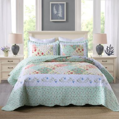 MarCielo 3 Piece Printed Quilt Bedspread Set Bedding Coverlet Set Lily. View a larger version of this product image.