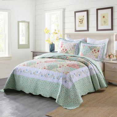 MarCielo 3 Piece Printed Quilt Bedspread Set Bedding Coverlet Set Lily. View a larger version of this product image.