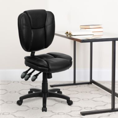Flash Furniture Caroline Mid-Back Black LeatherSoft Multifunction Swivel Ergonomic Task Office Chair with Pillow Top Cushioning. View a larger version of this product image.