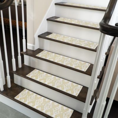SussexHome Hairband Design 9" X 28" Stair Treads - 70 % Cotton Anti-Slip Carpet Strips for Indoor Stairs-Easy to Install with Double Adhesive Tape-Safe, Extra-Grip, 7-Pack-Light Beige