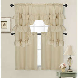 Kate Aurora Country Farmhouse Living Solid Colored Cafe Kitchen Curtain Tier & Swag Valance Set - 56 in. W x 36 in. L, Linen Taupe