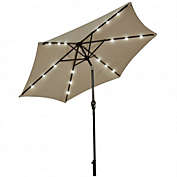 Costway 9&#39; Solar LED Lighted Patio Market Umbrella Tilt Adjustment Crank Lift -Tan