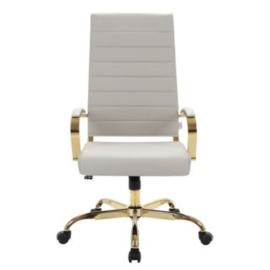 LeisureMod Benmar High-Back Leather Office Chair With Gold Frame - Tan. View a larger version of this product image.