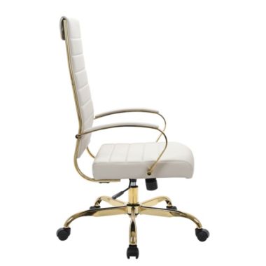 LeisureMod Benmar High-Back Leather Office Chair With Gold Frame - Tan. View a larger version of this product image.