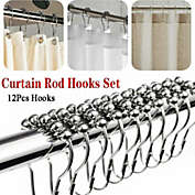 Kitcheniva Stainless Steel Shower Curtain Rod Adjustable Curtain Pole& 12-Pieces Rings Hooks Set