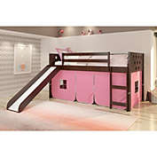 Donco Kids Twin Circles Low Loft W/Slide & Pink Tent Kit In Dark Cappuccino Finish - Cappuccino