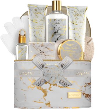 9pc White Jasmine Home Spa Set with Cosmetic Bag, Bath and Body Self Care Gift. View a larger version of this product image.