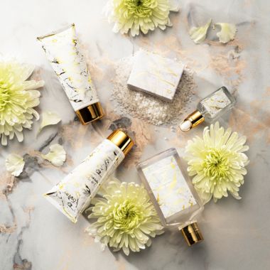 9pc White Jasmine Home Spa Set with Cosmetic Bag, Bath and Body Self Care Gift. View a larger version of this product image.