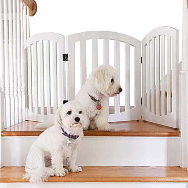 Arf pets Free standing Wood Dog Gate, Step Over Pet Fence, Foldable, Adjustable - White. View a larger version of this product image.