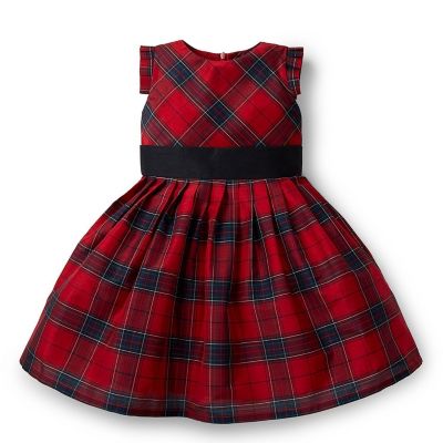 Hope & Henry Girls&#39; Taffeta Party Dress (Red Plaid, 18-24 Months)