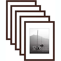 Americanflat 12x16 Picture Frame in Mahogany - Displays 8.5x11 With Mat and 12x16 Without Mat- Set of 5 Frames with Sawtooth Hanging Hardware For Horizontal and Vertical Display