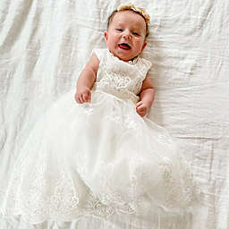 Laurenza's Sleeveless Baby Girls Baptism Dress Christening Gown with Bonnet