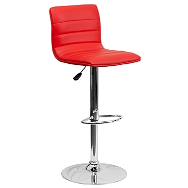 Emma + Oliver Red Vinyl Adjustable Height Barstool - Horizontal Stitch Back. View a larger version of this product image.