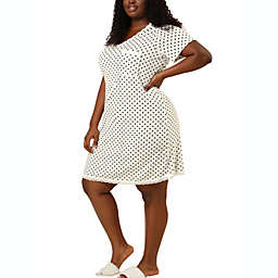 Agnes Orinda Women's Plus Size Polyester V Neck Polka Dots Short Nightgown 2X White