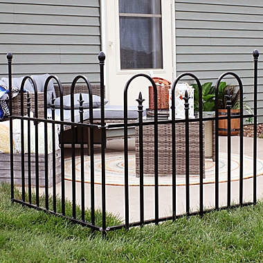 Sunnydaze Outdoor Lawn and Garden Metal Strasbourg Style Decorative Border Fence Panel and Posts Set - 6&#39; - Black - 2pc. View a larger version of this product image.