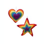 Global Crafts Rainbow Heart and Star Burst Handmade Felt Ornaments, Set of 2