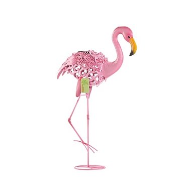 Zingz & Thingz 21" Pink and Yellow Leaning Flamingo Solar Powered Lighted Statue. View a larger version of this product image.