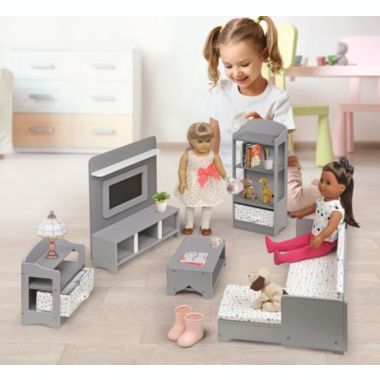 Badger Basket Co. Media Room Furniture Set for 18 inch Dolls - Gray/White. View a larger version of this product image.