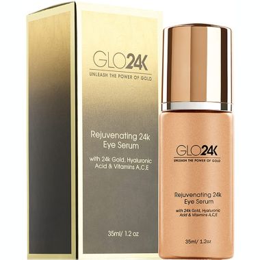 GLO24K Eye Serum With 24k Gold, Hyaluronic Acid, And Vitamins A, C, E Potent Formula For Delicate Skin Around The Eyes. View a larger version of this product image.