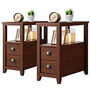 Gymax Set of 2 Nightstand Rustic Style End Table w/Drawer Shelf Brown