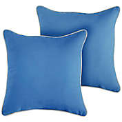 Outdoor Living and Style Set of 2 Blue with Ivory Corded Indoor and Outdoor Decorative Square Pillows, 18"