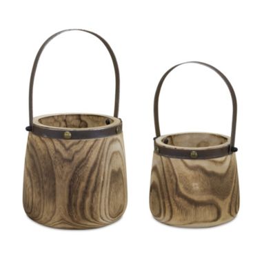 Melrose Set of 2 Wooden and Steel Metal Pails 14". View a larger version of this product image.