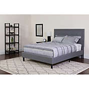 Flash Furniture Roxbury King Size Tufted Upholstered Platform Bed in Light Gray Fabric with Pocket Spring Mattress