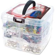 Juvale Craft Organizer Box - 3-Layer Stackable Craft Storage Organizer Case, Plastic Craft Supplies Organizer with Adjustable Compartments for Accessories, Art Supplies, Beauty Supplies, 6 x 6 x 5 Inches
