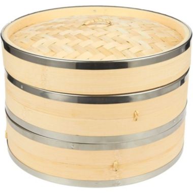 Juvale 10 Inch Bamboo Steamer with Steel Rings for Cooking (10 x 6.7 x 10 In). View a larger version of this product image.