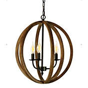 Canyon Home Karlis Rustic Globe Chandelier Light (3-Bulb) Round, Contemporary Steel Design with Wood Pattern Finish   Classic Home, Entryway, and Foyer Décor